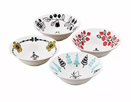 Yamaka Shoten Moomin Valley Bowl Set of 4 - Microwave and Dishwasher Safe - Scandinavian Tableware for Mother s Day, Wedding Gift - Made in Japan