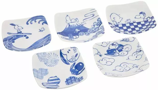 Yamaka Shoten SNOOPY Snoopy окрашенный квадратный набор из 5 столовых приборов для взрослых Snoopy посудомоечная машина на день рождения свадьба сделано в PEANUTS блюдо, тарелка, 12,5 см, узоры, набор,