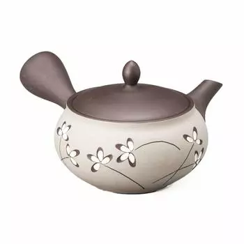 Yamakiikai Ceramic Leaf Black Clay Flat Maru Wildflower Teapot