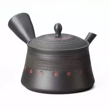 Yamakiikai Gyokuko black cut standing pine bark seal teapot M234
