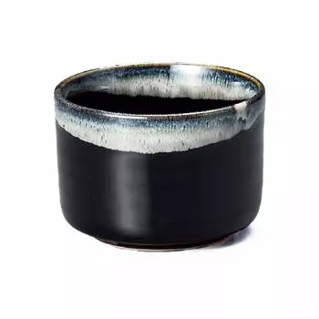 Yamakiikai Matcha Diameter Kanetaka Tenmoku Nagashi Matcha Mino Ware Y1518 Bowl, Black, 11cm, Bowl,
