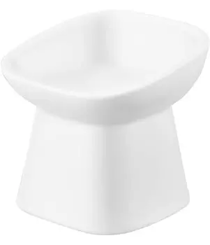 Yamazaki Jitsugyo 1781 Height Ceramic Pet Food Bowl Diagonal Tall White W12 x D12 x Tower Feed Container Water Container Dishwasher Safe Microwave