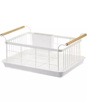 Yamazaki Jitsugyo 3107 корзина для сушки, белая, Ш47 x В20 см, полка для сушки Tosca с карманом для столовых приборов, прибл.. Д33.5 белый