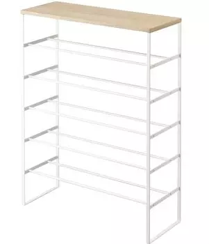 Yamazaki Jitsugyo 3369 Shoe Rack with Top Plate, 6 Tiers, White, Approx. W66 x D25 x H87cm, Tower Shoe Rack, Shoe Storage, Hooks Included