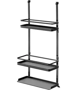 Yamazaki Jitsugyo 4837 Range Food Seasoning 3 Tower Большая вместимость кухонной полки с силиконовым ковриком, ярусы, черный, прибл.. Ш27,5XГ14XВ57см чёрный