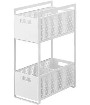 Yamazaki Jitsugyo 5218 Под раковиной Хранение 2 W16 xx Башня Раздвижная Стеллаж Для Хранения С Корзиной Для Продуктов, Ярусы, Белый, Прибл.. Д32,5 В46см, белый