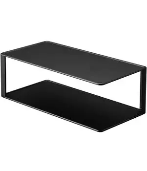 Yamazaki Jitsugyo 5642 Длинная полка для тарелок, 2 Ш30XГ15XВ10 см, стойка для хранения тарелок, ярусная, черная, прибл. чёрный