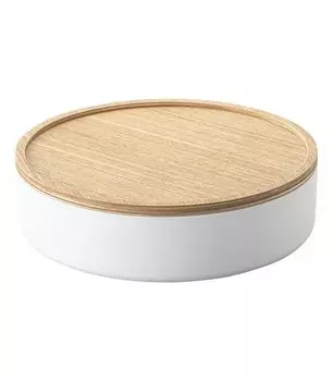 Yamazaki Jitsugyo 5801 Storage Case with Lid Round Natural RIN Lid Converts into a Tray Storage Box Approx. W22.2XD22.2XH6cm