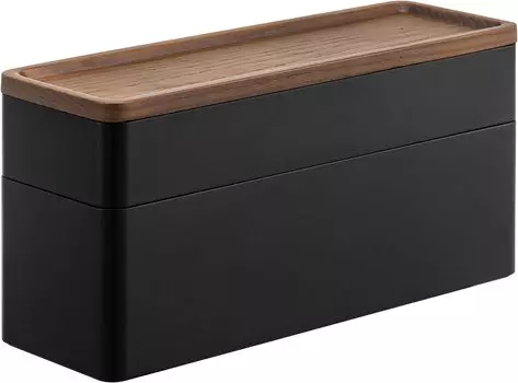 Yamazaki Jitsugyo 5812 Тонкий чехол для часов и аксессуаров с подносом, коричневый, приблизительно. Ш24XГ8XВ11.5см Крышка RIN превращается в поднос Хранение аксессуаров