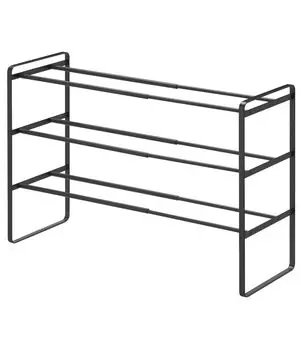 Yamazaki Jitsugyo 7556 Telescopic Shoe Rack 3 Tiers Black x D25 x H46cm Frame Entrance Shoe Storage Approx. W41~70