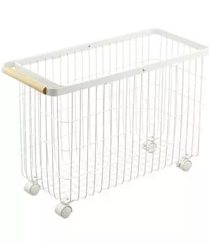 Корзина для белья Yamazaki Jitsugyo с роликами, широкая и низкая, белая, приблизительная. Ш55,5 x Г25 x В37,5 см (При использовании ручки: приблизительно. Высота 66см) Тоска Тоска Гладкая