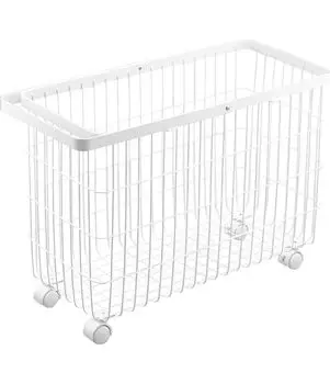 Yamazaki Jitsugyo Laundry Basket with Casters Wide & Low White Approx. W54.5 x D25 x H37.5cm (When using handle Approx. H65.5cm) Tower 6627 Laundry