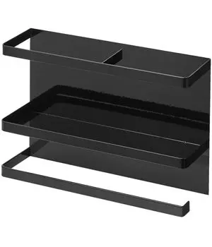 Yamazaki Jitsugyo Magnetic Kitchen Paper Wrap Holder Black W29XD8XH20cm Tower Kitchen Paper Holder Compatible with Large Type 4397 & Approx.