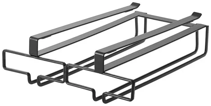 Yamazaki Jitsugyo Подвесная полка для бокалов для вина, двойная, черная, Ш22 x Г26 x В7 см, не требует сверления или установки шурупов, кухонная подвесная полка 2465 чёрный