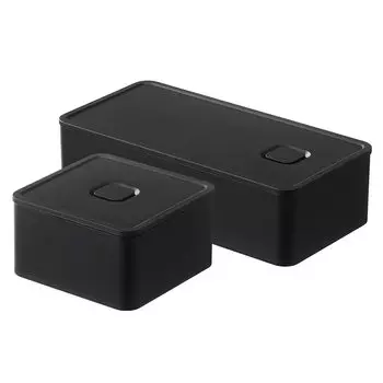 Yamazaki Jitsugyo Sealed Lunch Box with Valve Set of 2 Bento Box 1 Tier Sealed Storage Container Microwave Dishwasher Safe Black 5412 5472 250+500ml