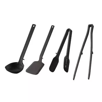 Yamazaki Jitsugyo Силиконовые инструменты Половник Лопатка Щипцы для ложек Щипцы для палочек для еды Tower Black 5190 5192 5194 5196 [Набор 4] чёрный