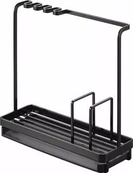 Yamazaki Jitsugyo Sponge Cleaning Tool Stand Black Tower Tray Sponge Rack Tool Hook 4994 & Approx. W25XD9XH24.5cm Double-Sided чёрный