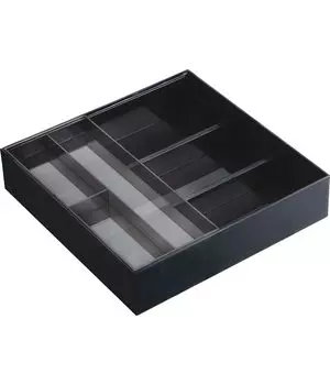 Yamazaki Jitsugyo Telescopic Slide Cutlery Tray Black W25 x x Tower Drawer Cutlery Storage Telescoping 3383 & Approx. D24.6~45 H5.7cm