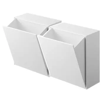 Yamazaki Jitsugyo Wall Toilet Pot Storage Case White Set of 2 Tower Flap Type Small Items Storage Trash Can 5429 & Approx. W20.5XD12.2~23.2XH24cm