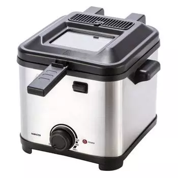 Yamazen Electric Fryer 1.5L Home Tabletop Compact Dial Type Temperature Control Basket with Lid Silver YAD-F801(S)