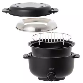 Yamazen Electric Pot, Grill Pot, Small, Tabletop, Single Use, 5WAY (Выпекать/варить на пару/жарить/варить/фондю) Dekitate Pot, Функция регулировки температуры, Съемный