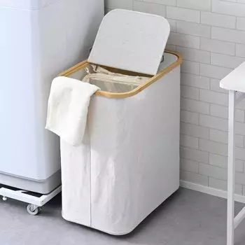 YAMAZEN Корзина для белья с 2 стирающимися внутренними водонепроницаемыми мешками для белья, ширина 55 x глубина x высота, на колесиках с покрытием, сетки, широкая, водоотталкивающая, сумка, для хранения, слоновая кость