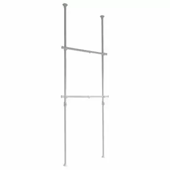 YAMAZEN Натяжная вешалка Двойная Матовая белая Большая 60 кг Нагрузка Легкое натяжение Расширяемая высота и Подходит для сушки Требуется сборка Стойка, Тонкая,