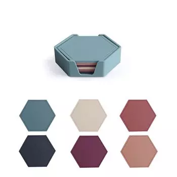 YAMOXLS Silicone set of with storage combination thermal stain for both front and back coasters, 6, case, type, hexagonal, plain, stylish,