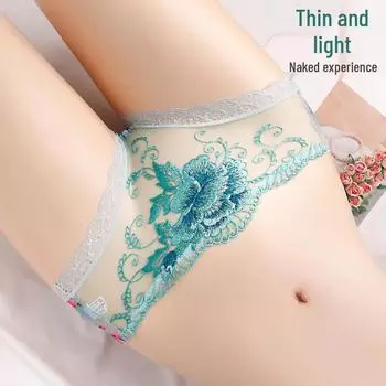 Yan Beiwei Lace-Edged Mesh Low-Waist Plus Size Seamless Breathable Sexy Triangle Panties for Women 804. L