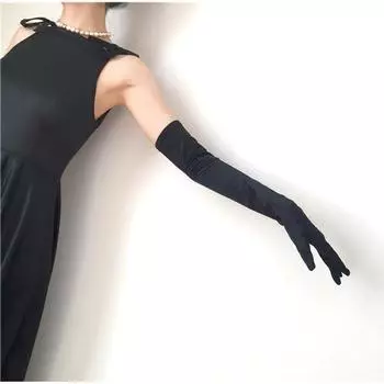 Yang Caiyu Same Style Gloves Dress over the Elbow Satin Satin Elbow Classic 48cm One size