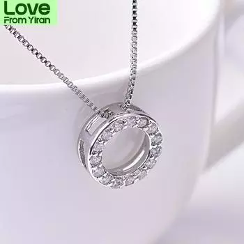 Yanhui Серебряное ожерелье 925 пробы с круглой подвеской из фианита и циркония, серебряное ожерелье 925 пробы для женщин 40cm