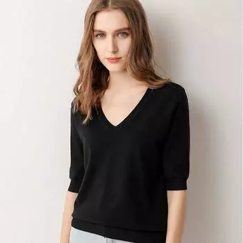 YANLIANG женские вязаные футболки с v-образным вырезом и короткими рукавами, повседневные футболки свободного кроя, футболки, топы M розовый