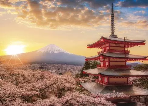 Yanoman 500 Piece Jigsaw Puzzle Fuji and Cherry Blossoms at Dawn Mt. (Yamanashi) (38x53cm)