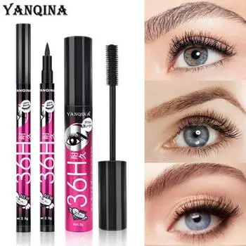 YANQINA 36H Набор подводок для глаз 2в1 Тушь для ресниц Водостойкий макияж Не растекается 01
