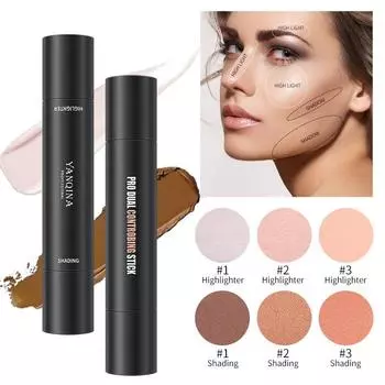 Yanqina Double Head High Gloss Stick Трехмерный консилер для теней V Осветляющий лицо Натуральный контурирующий карандаш для лица