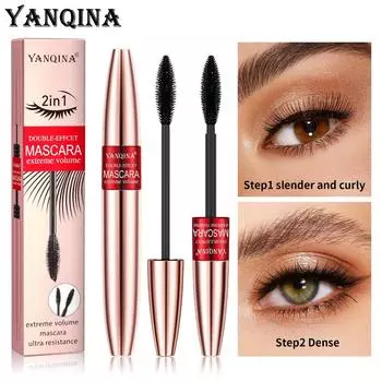 YANQINA Тушь для похудения 2-в-1 с двойным эффектом, водостойкая, естественно утолщающая, подкручивающая, не размазывающая макияж 10ml