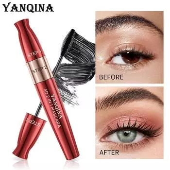 YANQINA Тушь для ресниц с двойным эффектом Водостойкая длинная подкручивающаяся естественная утолщающая тушь 2в1 8.5ml