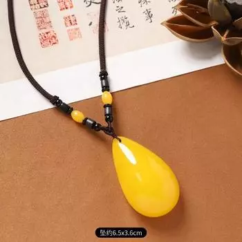 Янтарное ожерелье из пчелиного воска, цвет куриного жира, бренд не важен, кулон Пиксю, ретро, длинная цепочка для свитера, женские, мужские аксессуары