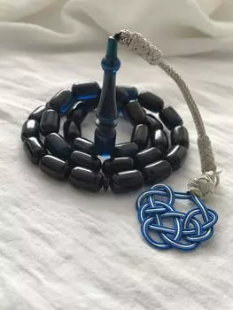 Янтарные четки Темно-синие четки Kazaz Tassels, Исламские четки, Мисбаха, Янтарные четки, Натуральный, 33 шт. 8мм