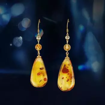 Янтарные серьги-капли, позолоченные, модные ювелирные изделия, женские серьги жёлтый
