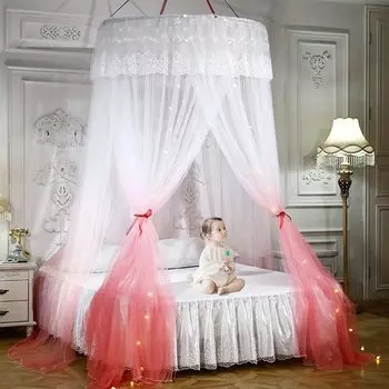 Янвэн Москитный Подвесной Полог Москитная и Насекомая Круглая Москитная Сетка для Спальни Принцессы Татами Легкая Светодиодная Широкая Сетка, Занавеска, Защита, розовый