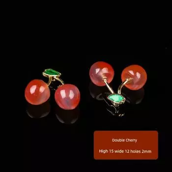 Yanyuan Agate Persimmon Safety Buckle Pendant Handmade DIY Accessories Fruit Trinkets Bracelet Necklace Gilded Gold Plated Double cherry/One