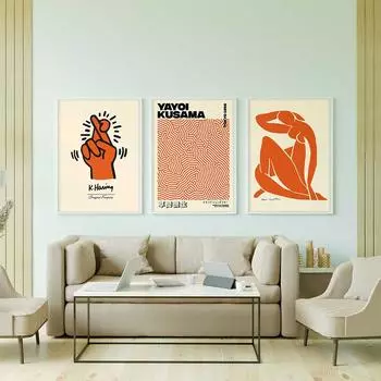 Яёи Кусама Харинг Матисс выставочные плакаты абстрактные оранжевые принты настенная живопись на холсте скандинавская картина Декор в гостиную 21x30cm No Framed