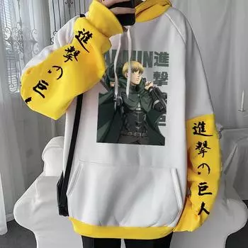 Япония Аниме Атака титанов Армин Арлерт Графический принт с капюшоном Мужские Женские толстовки с капюшоном Большие размеры Толстовка Harajuku Мужская уличная одежда XS чёрный