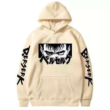 Япония Аниме Берсерк Harajuku Guts Eyes Манга Толстовки Толстовка Готический Зимний Пуловер Мода С Длинным Рукавом Мужская Черная Толстовка XS хаки