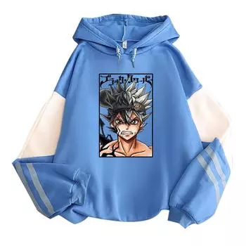 Япония Аниме Черный Клевер Asta толстовки Толстовки Мужские Женские Длинные Рукава Уличная Harajuku Круглый Вырез Большие Мужские Толстовки XS чёрный