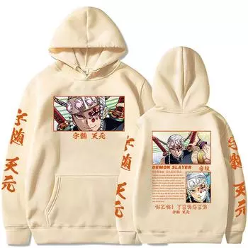 Япония Аниме Demon Slayer Uzui Tengen Hoodie Новые пуловеры Harajuku Косплей Мужчины Женщины Оверсайз Топы Мода Уличная одежда XS чёрный