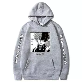 Япония Аниме Моя геройская академия Толстовка Shoto Todoroki Принт Пуловер Мужчины Женщины Толстовки Удобная уличная одежда Harajuku Пуловер XS чёрный