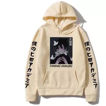 Япония Аниме Моя геройская академия Толстовка Tamaki Amajiki Принт Пуловер Мужские Женские Толстовки Удобная уличная одежда Пуловер Harajuku XS чёрный