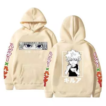 Япония Аниме Охотник X Охотник Киллуа Забавный Графический Принт Уличная Одежда Мужчины Женщины Классические Толстовки Манга Свободный Мужской Свитшот Харадзюку XS чёрный